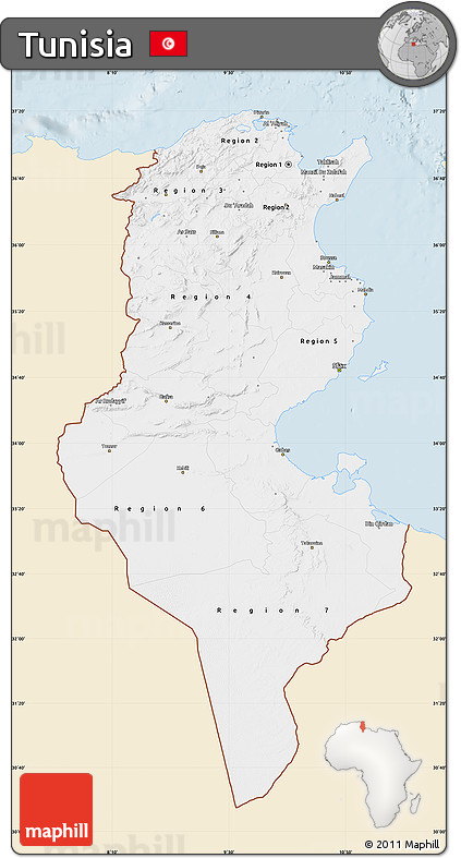 Classic Style Map of Tunisia, single color outside