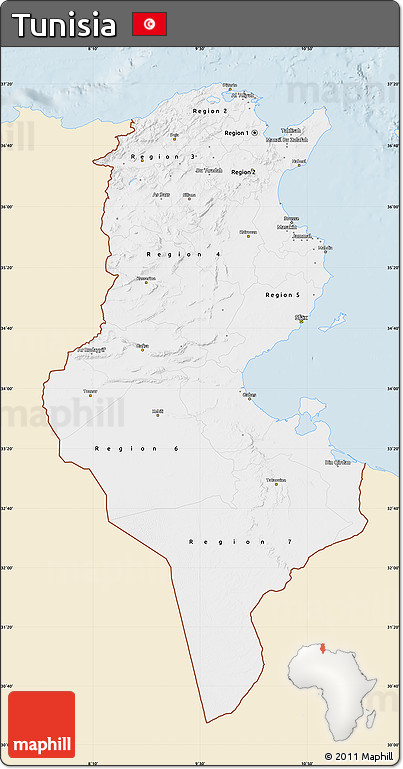 Classic Style Map of Tunisia, single color outside