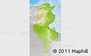 Physical Map of Tunisia, lighten, desaturated, land only