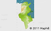 Physical Map of Tunisia, single color outside, satellite sea