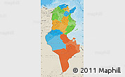 Political Map of Tunisia, shaded relief outside, bathymetry sea