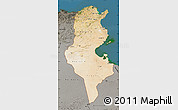 Satellite Map of Tunisia, darken, semi-desaturated, land only