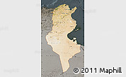 Satellite Map of Tunisia, darken, semi-desaturated