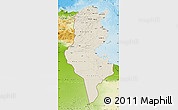 Shaded Relief Map of Tunisia, physical outside