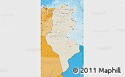 Shaded Relief Map of Tunisia, political shades outside, shaded relief sea