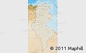 Shaded Relief Map of Tunisia, satellite outside, shaded relief sea