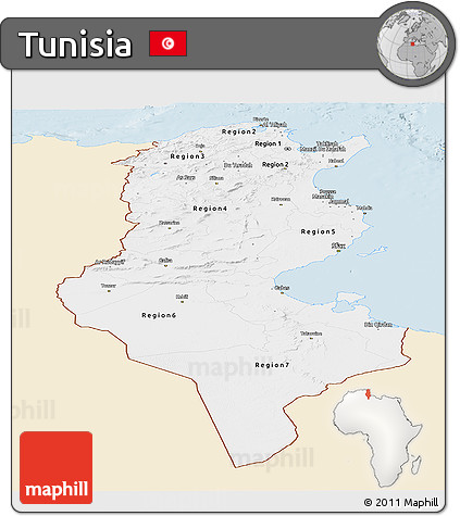Classic Style Panoramic Map of Tunisia, single color outside