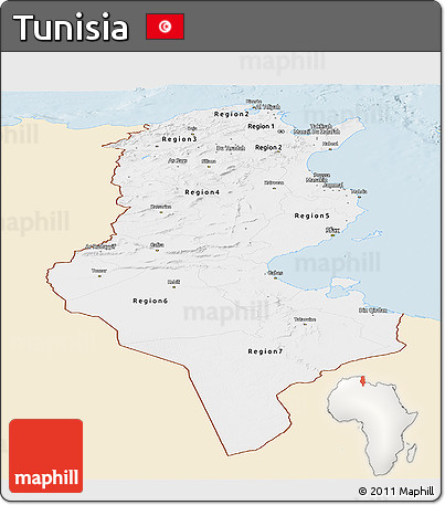 Classic Style Panoramic Map of Tunisia, single color outside