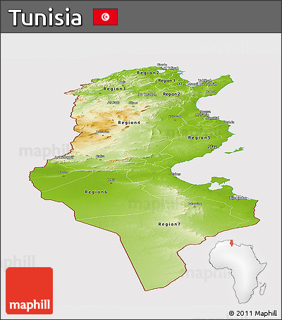 Physical Panoramic Map of Tunisia, cropped outside