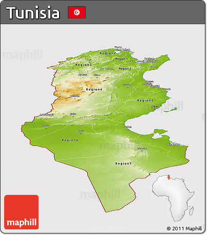 Physical Panoramic Map of Tunisia, cropped outside