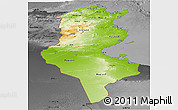 Physical Panoramic Map of Tunisia, darken, desaturated