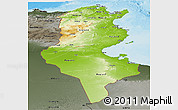 Physical Panoramic Map of Tunisia, darken, semi-desaturated, land only