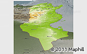 Physical Panoramic Map of Tunisia, darken, semi-desaturated
