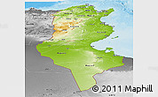 Physical Panoramic Map of Tunisia, desaturated, land only