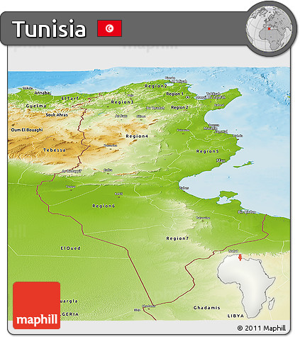 Physical Panoramic Map of Tunisia