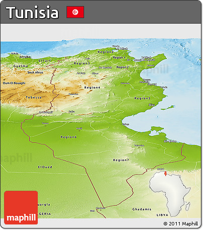 Physical Panoramic Map of Tunisia