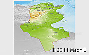 Physical Panoramic Map of Tunisia, lighten, desaturated, land only
