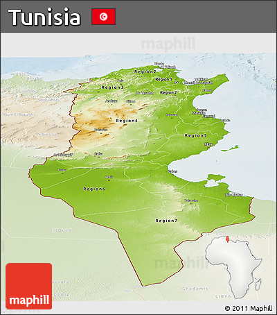 Physical Panoramic Map of Tunisia, lighten