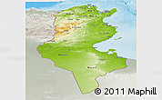 Physical Panoramic Map of Tunisia, lighten, semi-desaturated, land only