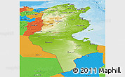 Physical Panoramic Map of Tunisia, political outside