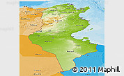 Physical Panoramic Map of Tunisia, political shades outside