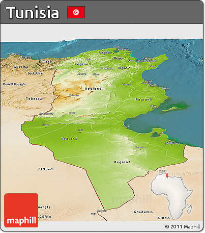 Physical Panoramic Map of Tunisia, satellite outside