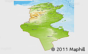 Physical Panoramic Map of Tunisia, single color outside, bathymetry sea, shaded relief sea