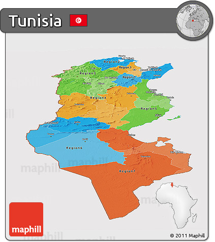 Political Panoramic Map of Tunisia, cropped outside