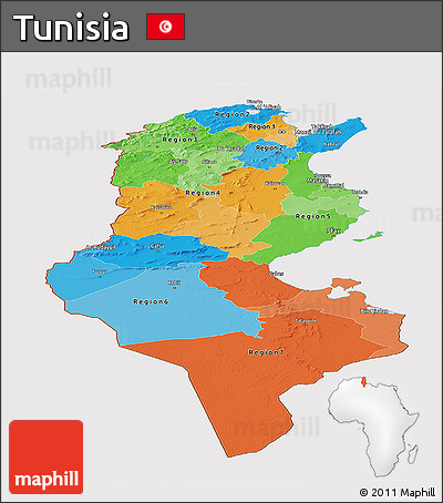 Political Panoramic Map of Tunisia, cropped outside