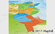Political Panoramic Map of Tunisia, physical outside