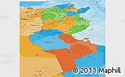 Political Panoramic Map of Tunisia, political shades outside