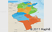 Political Panoramic Map of Tunisia, shaded relief outside