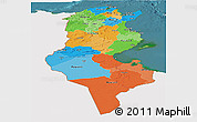 Political Panoramic Map of Tunisia, single color outside, satellite sea