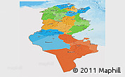 Political Panoramic Map of Tunisia, single color outside, shaded relief sea
