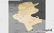 Satellite Panoramic Map of Tunisia, darken, desaturated