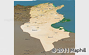 Satellite Panoramic Map of Tunisia, darken, land only