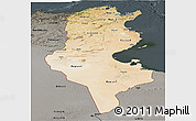 Satellite Panoramic Map of Tunisia, darken, semi-desaturated
