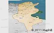 Satellite Panoramic Map of Tunisia, desaturated, land only