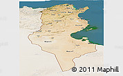 Satellite Panoramic Map of Tunisia, lighten, land only