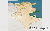 Satellite Panoramic Map of Tunisia, lighten, semi-desaturated, land only