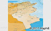 Satellite Panoramic Map of Tunisia, political shades outside