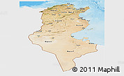 Satellite Panoramic Map of Tunisia, single color outside, shaded relief sea
