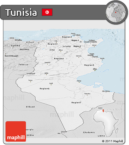 Silver Style Panoramic Map of Tunisia