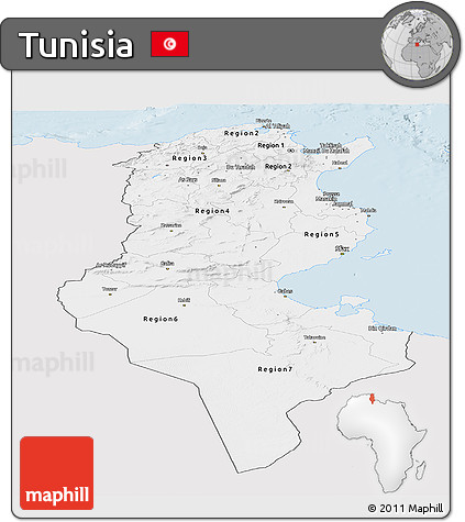 Silver Style Panoramic Map of Tunisia, single color outside