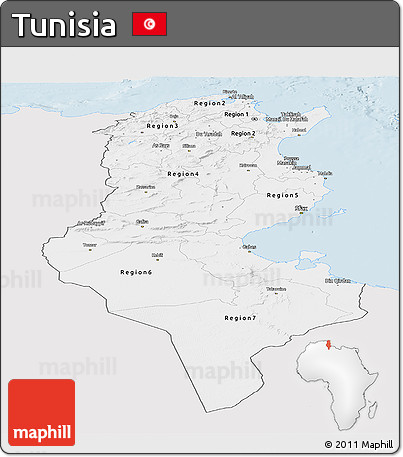 Silver Style Panoramic Map of Tunisia, single color outside