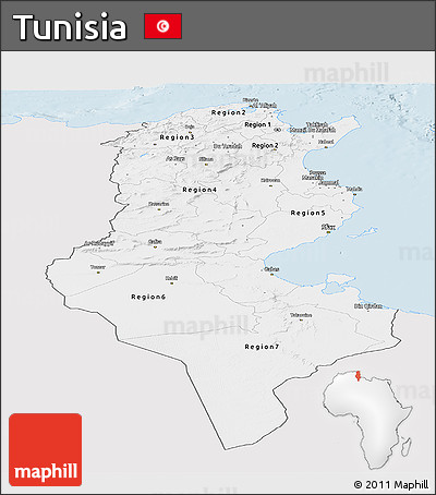 Silver Style Panoramic Map of Tunisia, single color outside
