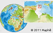 Physical Location Map of Ben Arous (Tunis Sud), highlighted country, highlighted parent region, within the entire country