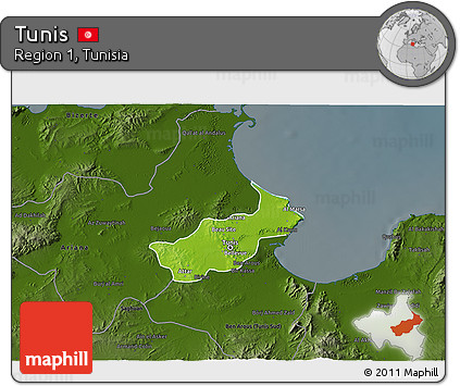 Physical 3D Map of Tunis, darken