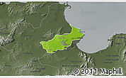Physical 3D Map of Tunis, darken, semi-desaturated