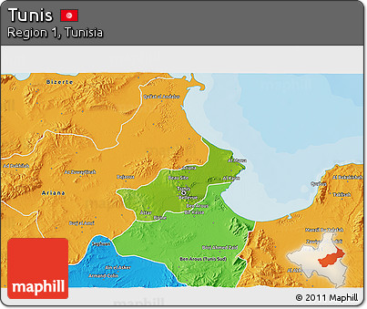 Physical 3D Map of Tunis, political outside